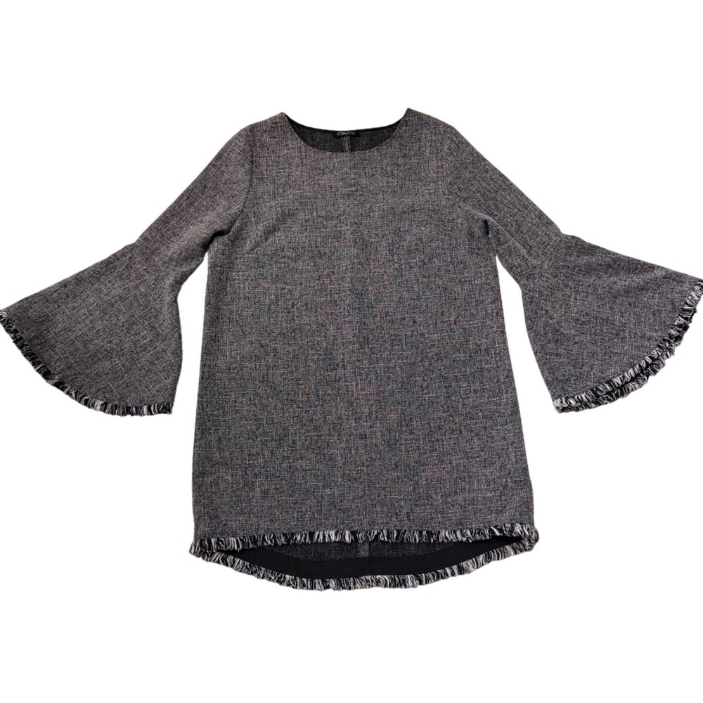 CQ by CQ Women's Small Gray Textured Bell‎ Sleeve Fringe Dress